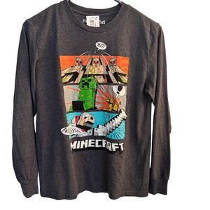 Minecraft Shirt Kids L Gray Character Long Sleeve Pullover